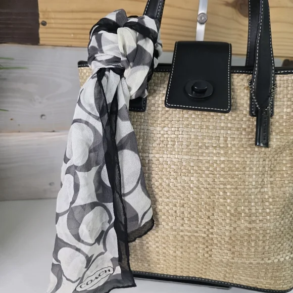 Coach Black and Tan Woven Tote Bag & Coach Scarf - Picture 12 of 15